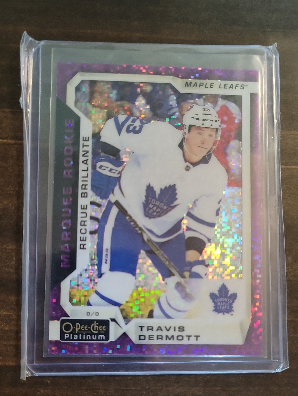 O-Pee-Chee Platinum Travis Dermott Toronto Maple Leafs Purple Hockey Card